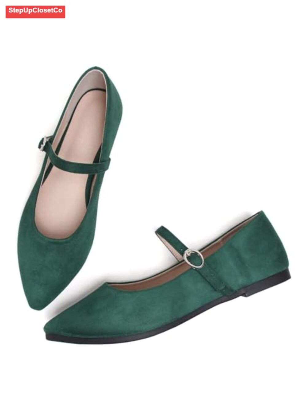 Stunner Women's Pointed Toe Bowtie Ankle Buckle Strap Mary Jane Flat Shoes - Picture 4 of 6